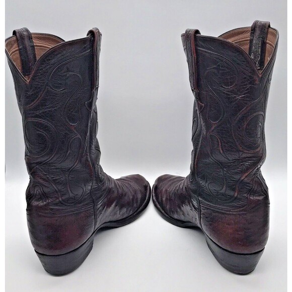 Lucchese Full Quill Ostrich Cowboy Boots Men's 9EE Black Cherry Leather Western - Picture 7 of 14